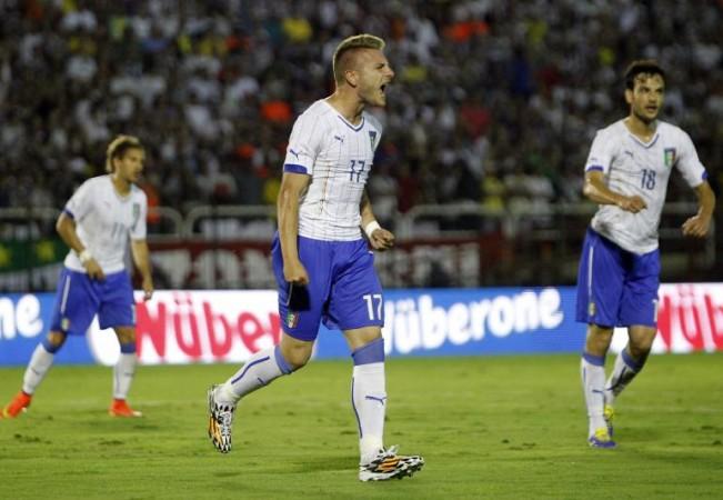 Ciro Immobile celebrates after scoring the opening goal against Netherlands Italy
