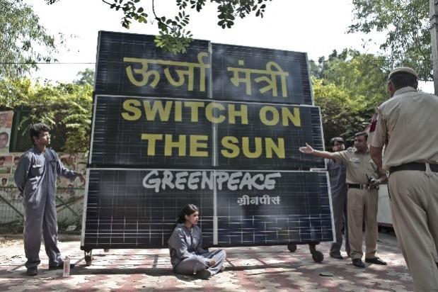 Activists set-up solar panels and chained themselves to it outside Delhi's then-power minister, Haroon Yusuf's house in 2013. Activists set-up solar panels and chained themselves to it outside Delhi's then-power minister, Haroon Yusuf's house in 2013.