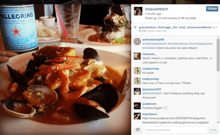 Param Sharma posts picture of expensive seafood as itslavishbitch on Instagram Param Sharma aka itslavishbitch
