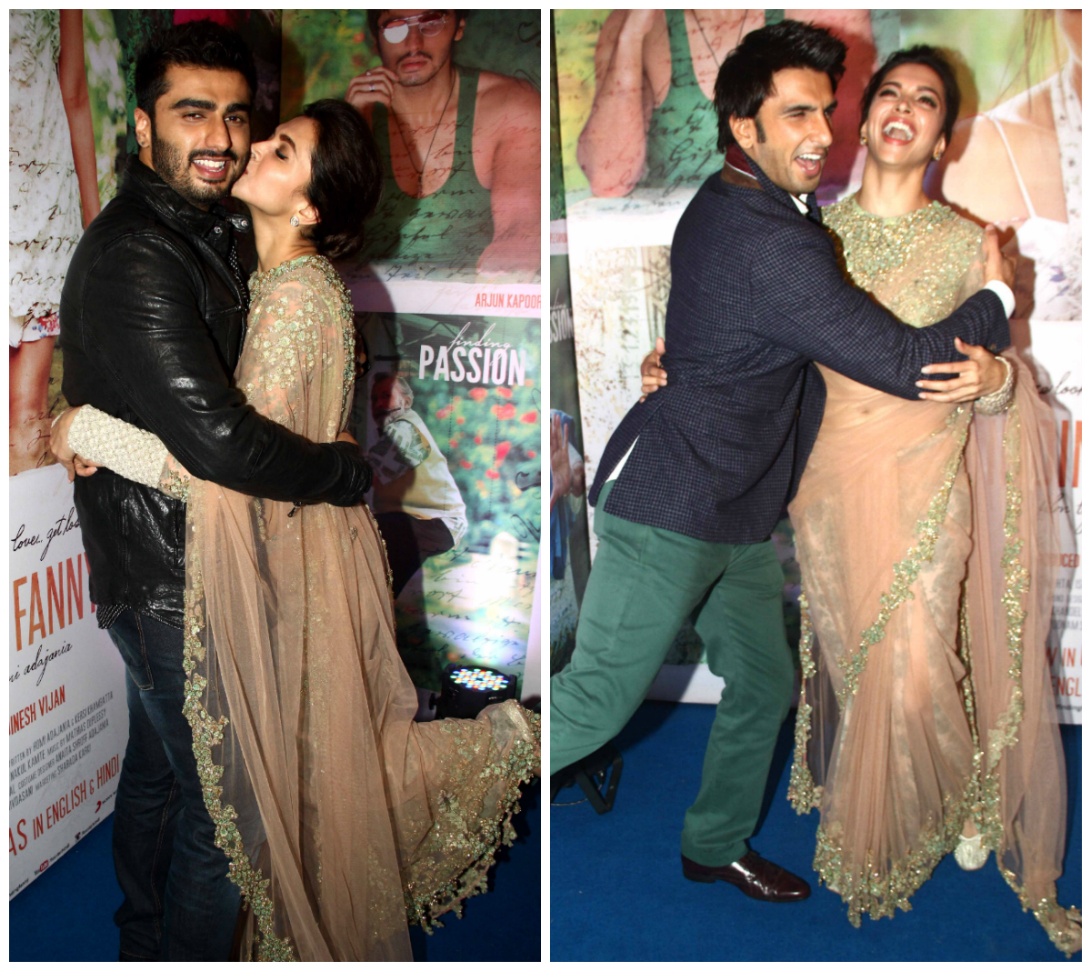 Deepika Padukone, Ranveer Singh, Arjun Kapoor at 'Finding Fanny' success party.