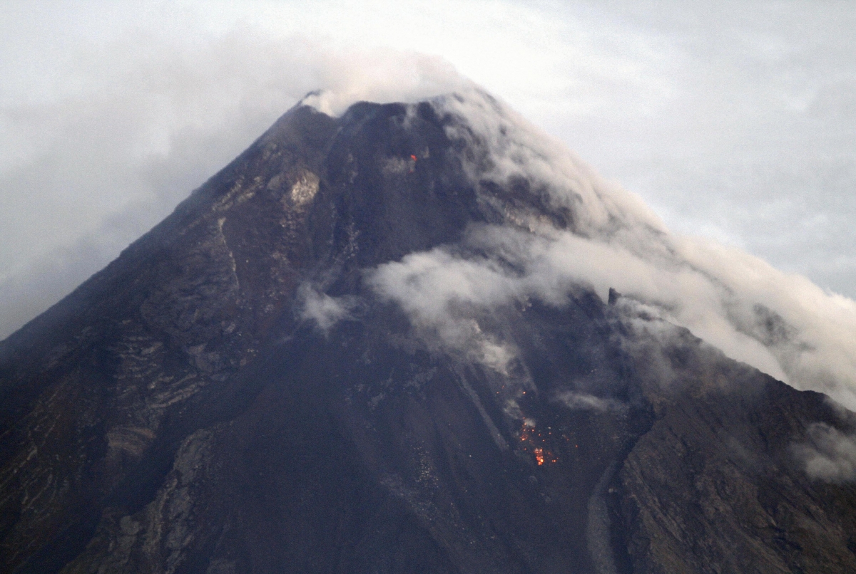 Mayon Volcano is seen emitting smoke