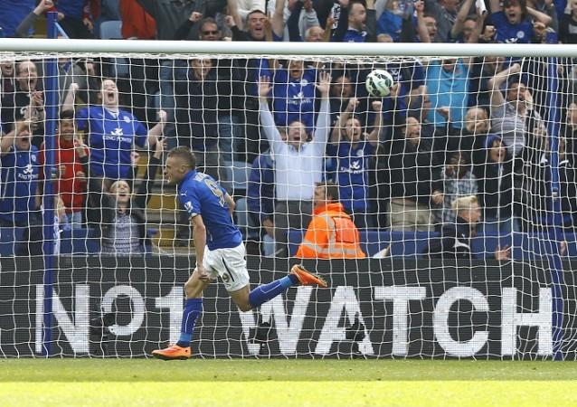 Liecester City forward Jamie Vardy spins away in ecstasy after scoring the winner against Manchester City Jamie Vardy Leicester City