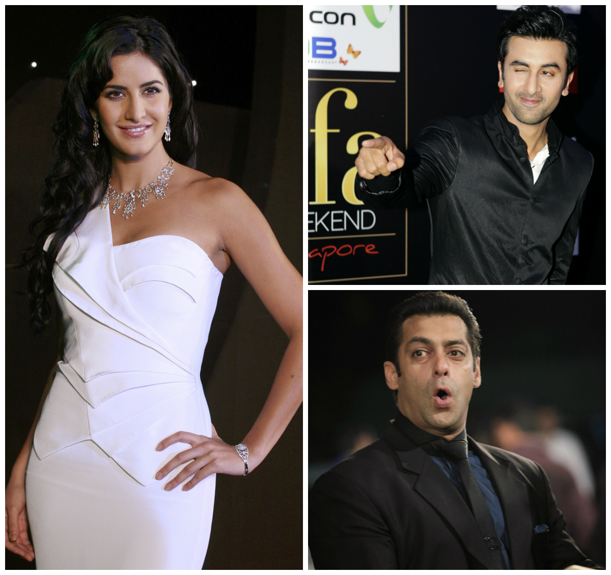 (Clockwise from left) Katrina Kaif, Ranbir Kapoor and Salman Khan. Katrina Kaif calls ex-flame Salman Khan 'unique'; Will alleged boyfriend Ranbir Kapoor react?