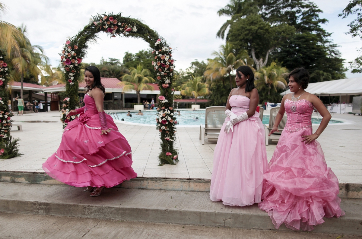 Female cancer patients take part in their Quinceanera party at a hotel in Managua