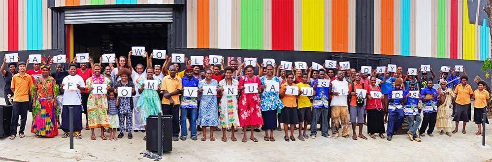 The staff of the Vanuatu Tourism Office and vendors of the new Vanuatu Handicrafts Market wishing everyone a joyous World Tourism Day Happy World Tourism Day from Vanuatu Islands