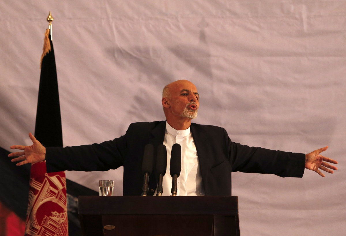 Afghan president-elect Ashraf Ghani Ahmadzai speaks during an event in Kabul September 22, 2014. Afghanistan's president-elect promised to end political strife and corruption in a speech on Monday, his first since signing a power-sharing agreement with his rival aimed at bringing months of turmoil to a close. Afghan president-elect Ashraf Ghani Ahmadzai