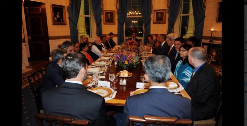 Indian and American delegates at the Modi-Obama dinner at the White House Modi Obama