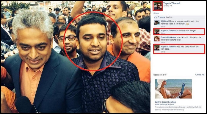 Yogesh Tibrewal bragged about the incident on Facebook and also posted a picture of him standing right behind Rajdeep Sardesai.