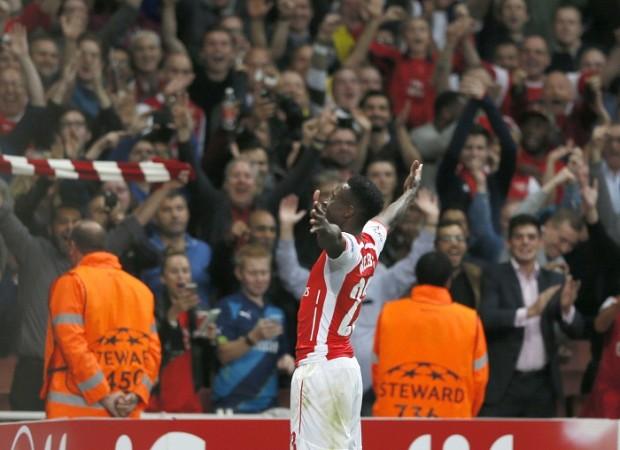 Arsenal striker Danny Welbeck celebrates after scoring against Galatasaray in their Champions League Group D game Danny Welbeck Arsenal