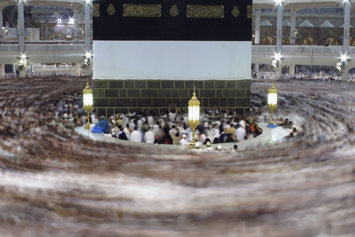 Muslim pilgrims pray around the holy Kaaba at the Grand Mosque in Mecca during Hajj pilgrimage
