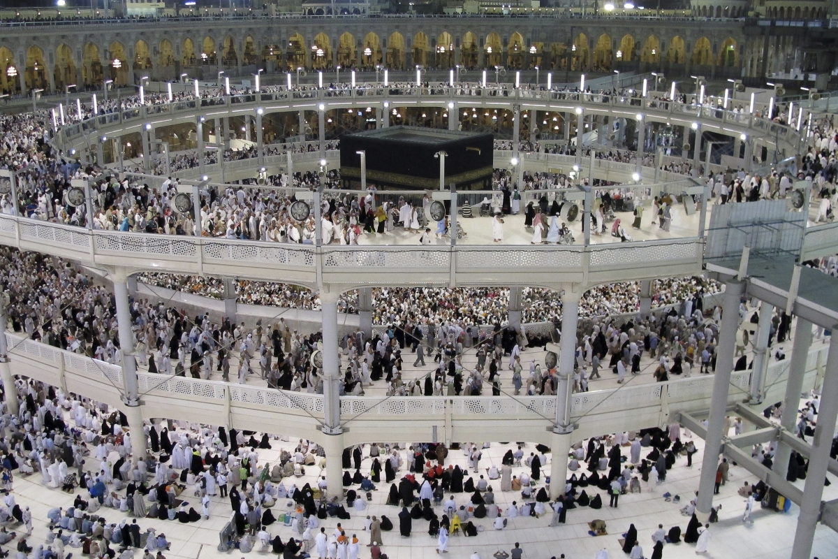Muslim pilgrims pray around the holy Kaaba at the Grand Mosque in Mecca during Hajj pilgrimage