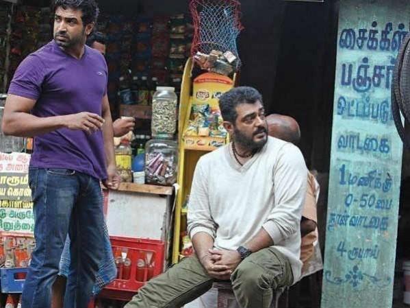 a still from Thala 55. Arun Vijay with Ajith Kumar