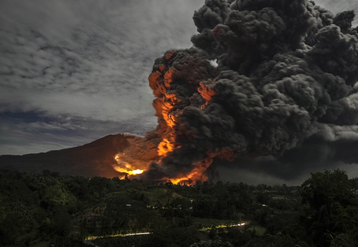 Mount Sinabung volcano erupts