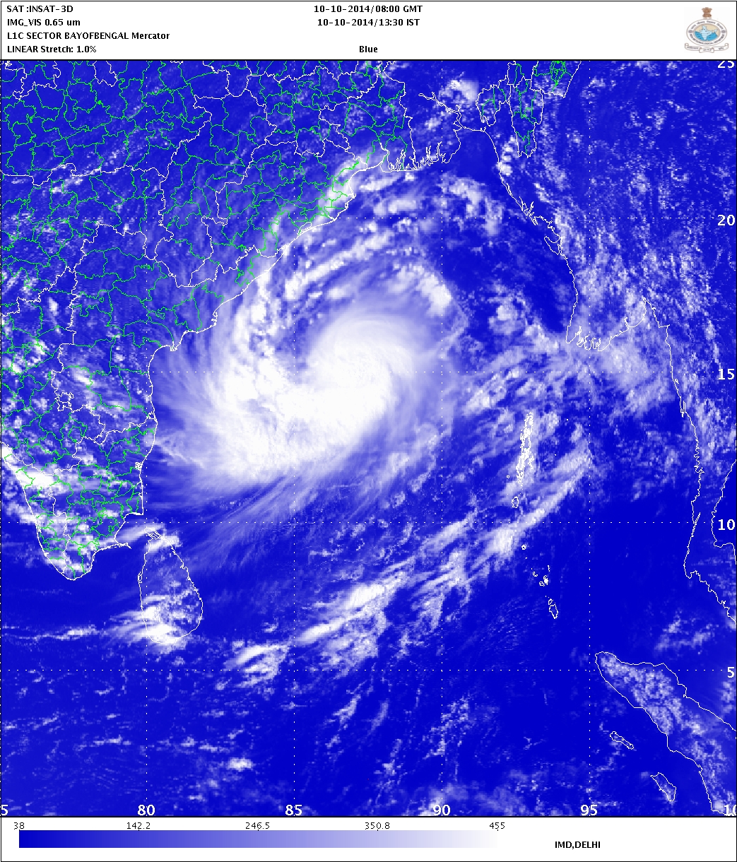 Cyclonic Storm Approaching Indian southern coast, where it will make landfall on 12 October.