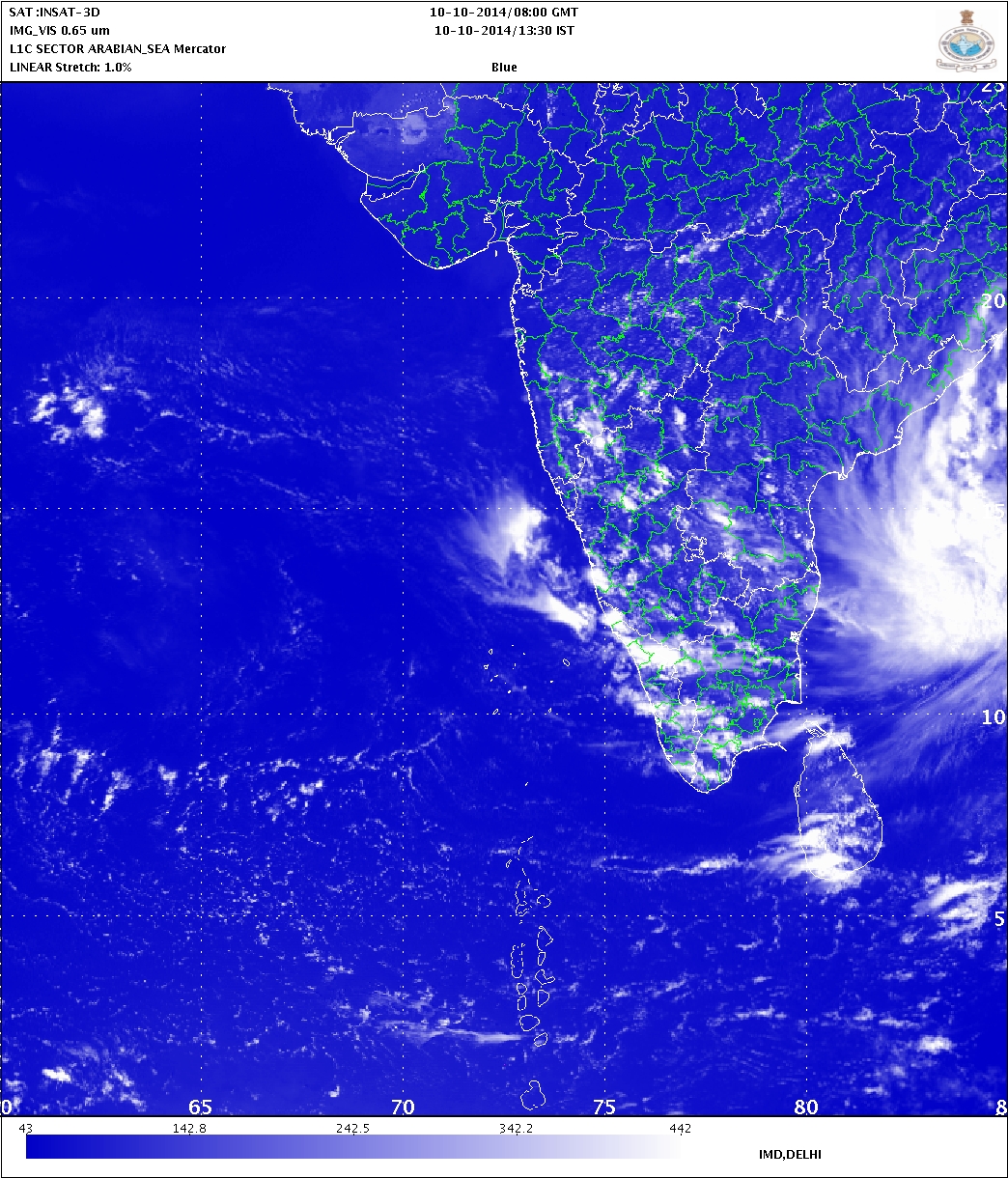 Cyclonic Storm Approaching Indian southern coast, where it will make landfall on 12 October.