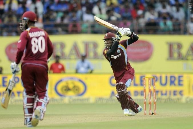 Marlon Samuels in full flow during the first ODI Marlon Samuels West Indies Denesh Ramdin