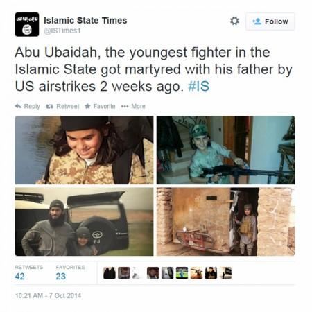 The Islamic State has announced the killing of its youngest fighter, a 10-year-old named al-Abu Obeida al-Absi. The Islamic State has announced the killing of its youngest fighter, a 10-year-old named al-Abu Obeida al-Absi.