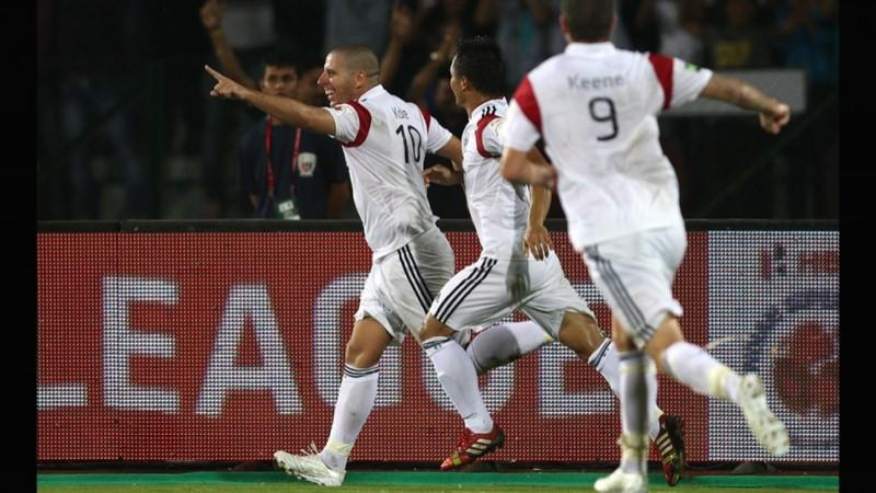 NorthEast United FC striker Koke celebrates after scoring against Kerala Blasters NorthEast United FC