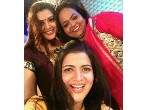 (Clockwise from top left) Meena, Kala Master with Divyadarshini. Meena