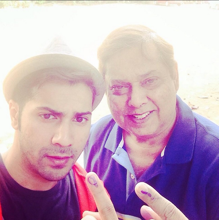 Actor Varun Dhawan tweeted this picture after he voted with his father. Maharashtra Polls