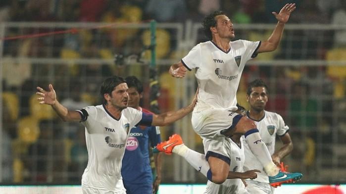 Elano celebrates after scoring the winner Elano Chennaiyin FC