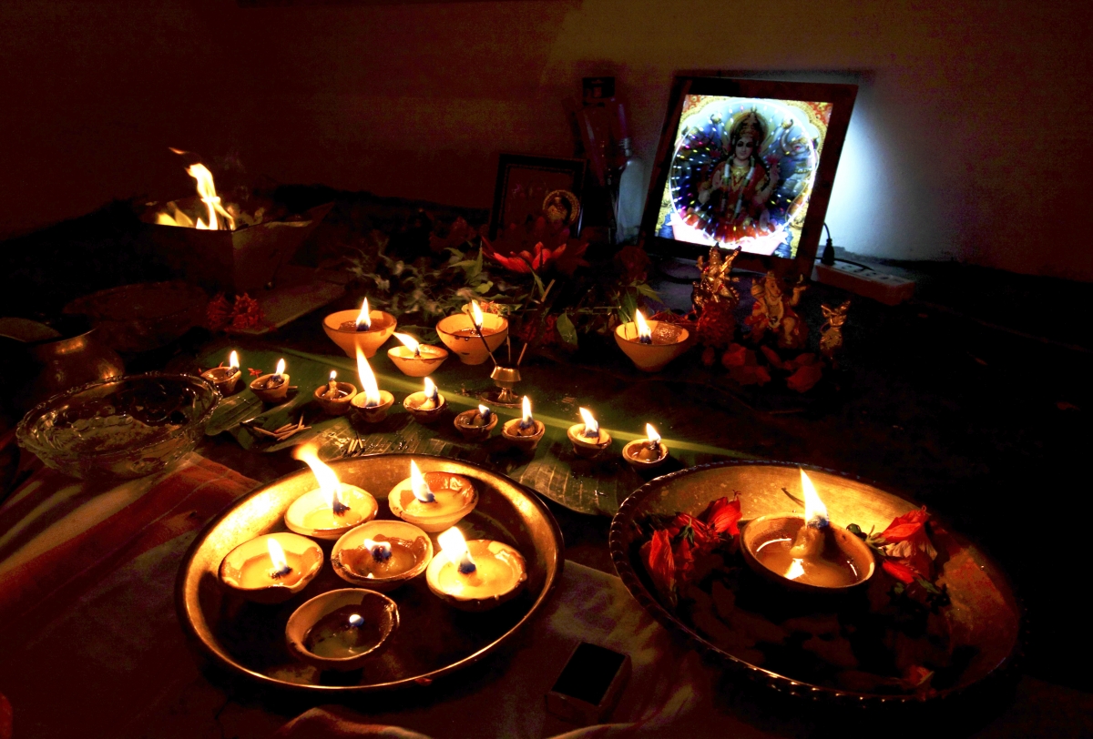 In most Hindu families, people worship Goddess Lakshmi. Diwali 2014