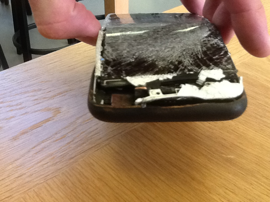 The iPhone after cooling iPhone 6 caught fire