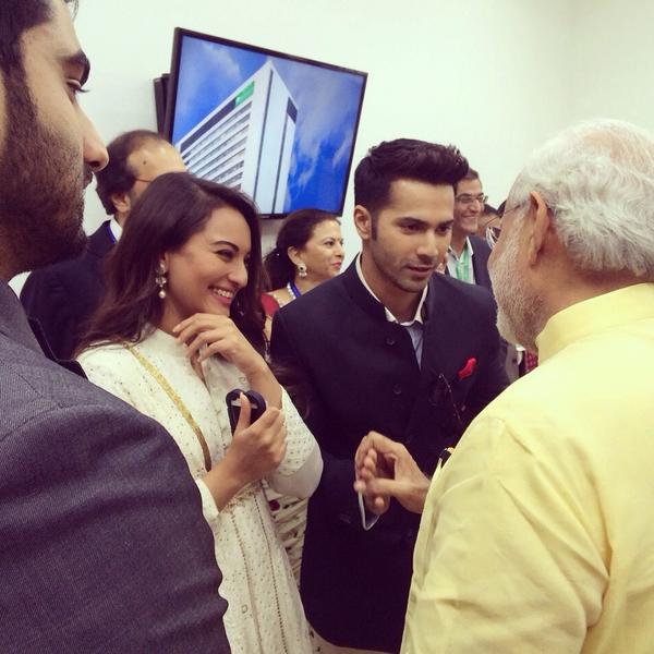 Sonakshi Sinha and Varun Dhawan greeting Modi, posts photo on Twitter Selfie with NaMo