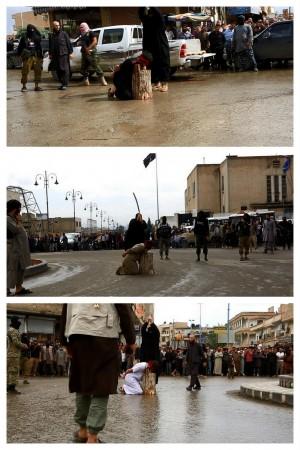 Three men were reportedly beheaded by ISIS on the streets of Raqqa for 'insulting Allah.' Three men were reportedly beheaded on the streets of Raqqa for 'insulting Allah.'
