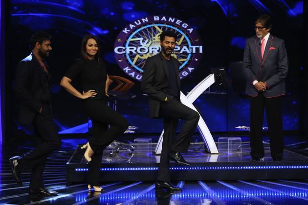 Sonakshi Sinha Ajay Devgn And Prabhu Deva Promote Action Jackson At Kbc 8 Photos