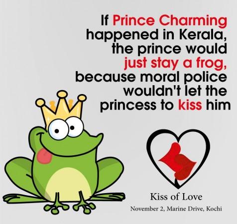 A banner designed by the Kiss of Love protest group for its first public kissing event.