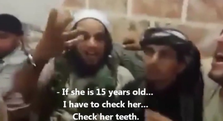 A newly released chilling video shows ISIS jihadists negotiating price for Yazidi sex slave girls as young as 15.