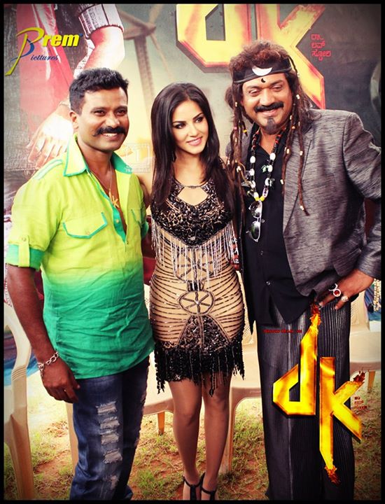 Prem, Sunny Leone with Shobaraj. Prem, Sunny Leone & Shobaraj