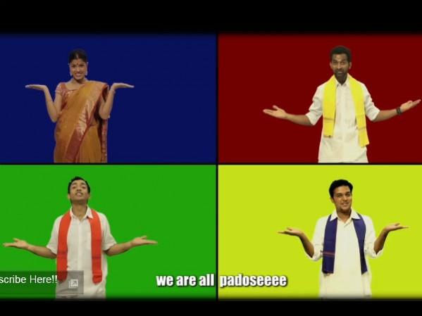 A screen shot from the video - 'We are not Madrasi, We are Just Padosi'. 'We are not Madrasi, We are Just Padosi'