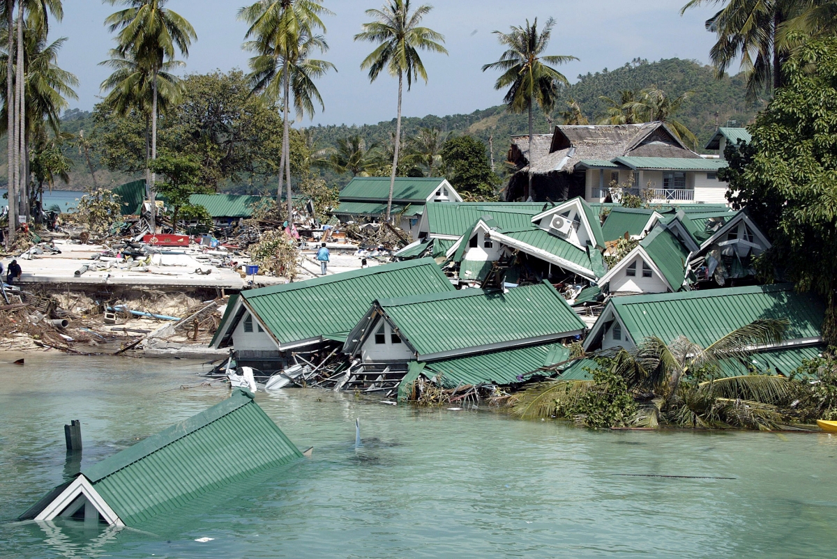 Submerged building near the pier at Ton Sai Bay in Thailand's Phi Phi island. Waves of Tsunami 2004 destroyed countries and killed many people
