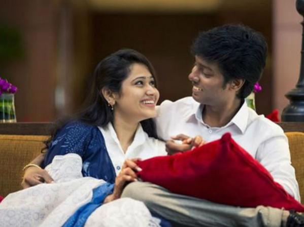 A picture of the soon-to-be-wedding couple Krishna Priya and Atlee. Atlee Kumar with Krishna Priya