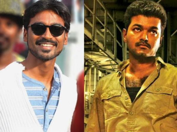 A collage of Dhanush and Vijay. Dhanush and Vijay