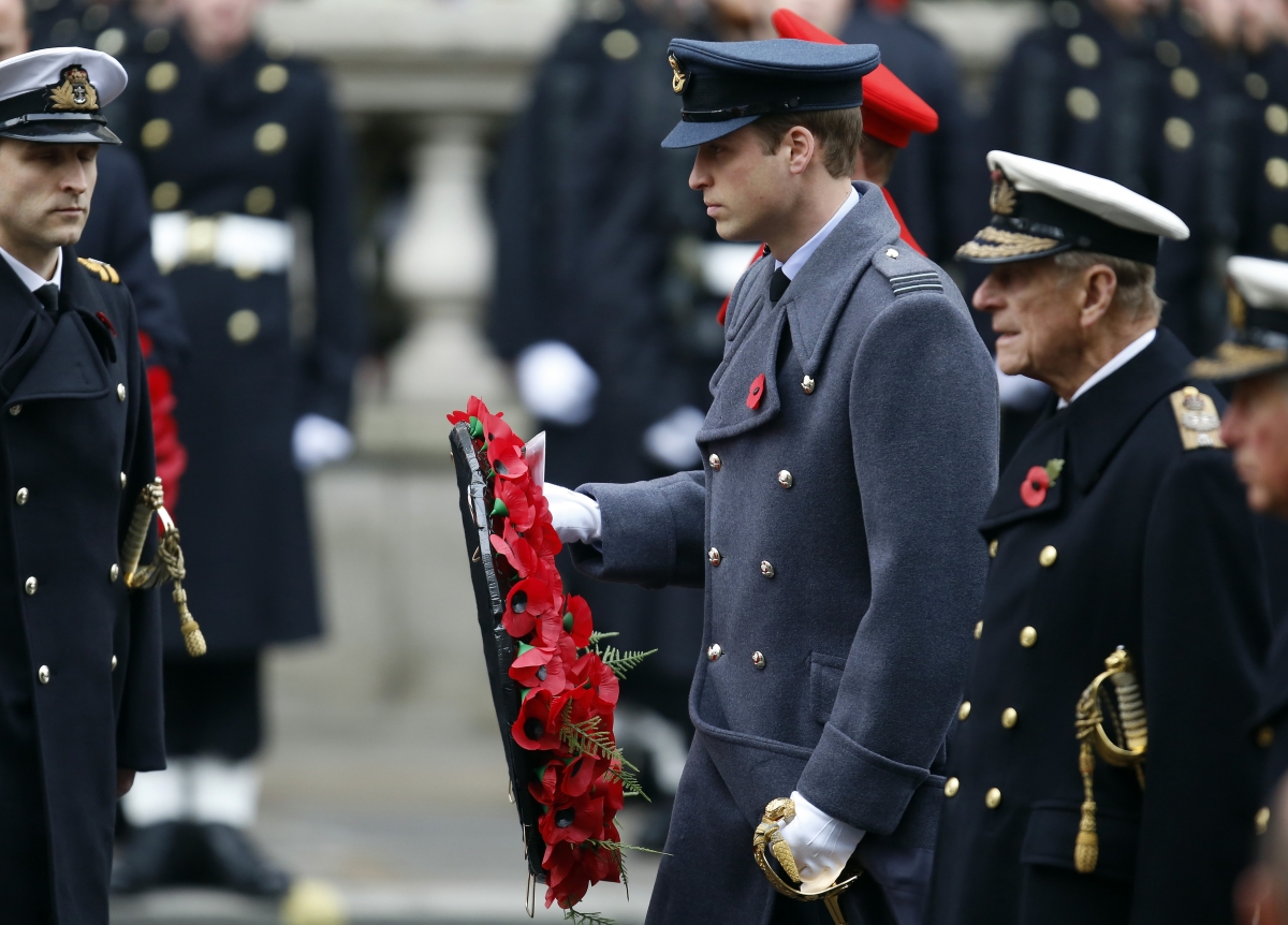 Britain's Prince William prepares to lay a wreath during the annual Remembrance Sunday ceremony at the Cenotaph in London November 9, 2014. Britain's Prince William