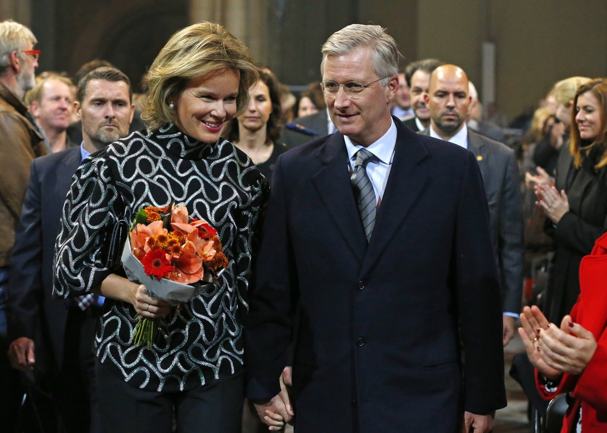 Belgium's Queen Mathilde and King Philippe attend a choir concert of more than 1,000 professional and non-professional singers performing during the Remembrance Sunday