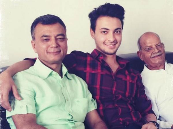 Aayush Sharma with his father Anil Sharma and grandfather Sukhram Sharma. Aayush Sharma with his father Anil Sharma and grandfather Sukhram Sharma