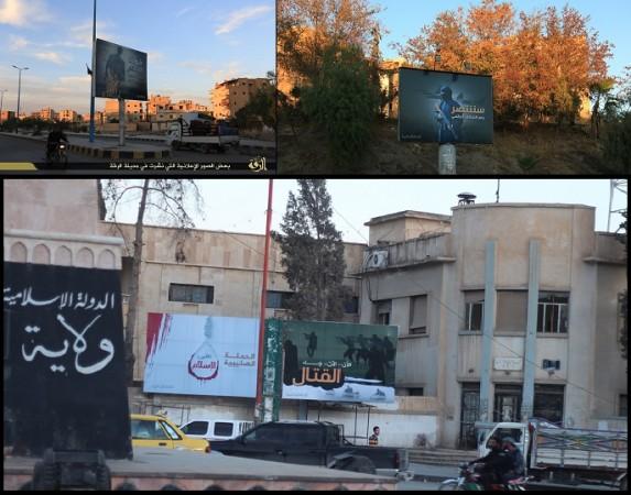 ISIS has put up several new billboards inside the city of Raqqa in Syria. ISIS has put up several new billboards inside the city of Raqqa in Syria.