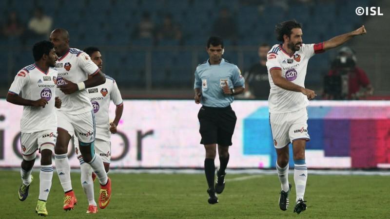 FC Goa's Robert Pires celebrates after scoring against Delhi Dynamos on Thursday FC Goa