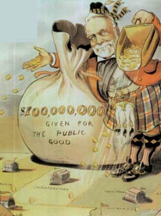 Andrew Carnegie's philanthropy. Puck magazine cartoon by Louis Dalrymple, 1903 Andrew Carnegie's philanthropy. Puck magazine cartoon by Louis Dalrymple, 1903