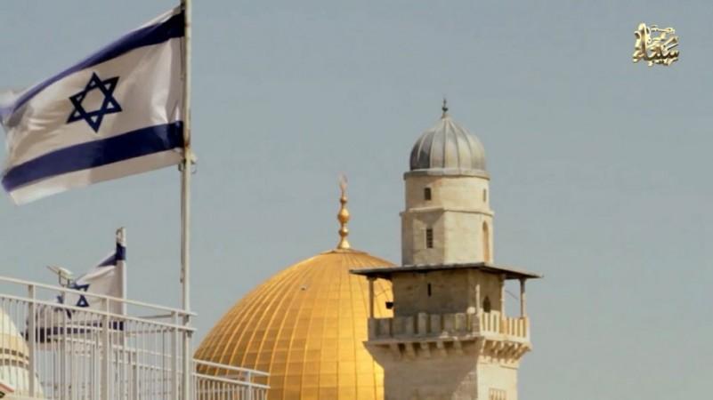 Image showing an Israeli flag near the Temple Mount Mosque posted by an ISIS affiliated group from Egypt. Image showing an Israeli flag near the Temple Mount Mosque posted by an ISIS affiliated group from Egypt.