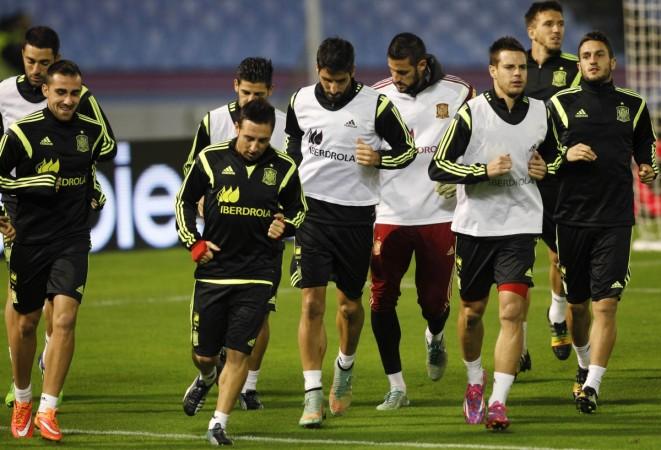 Spain players attend a training session at the Balaidos stadium in Vigo. Spain