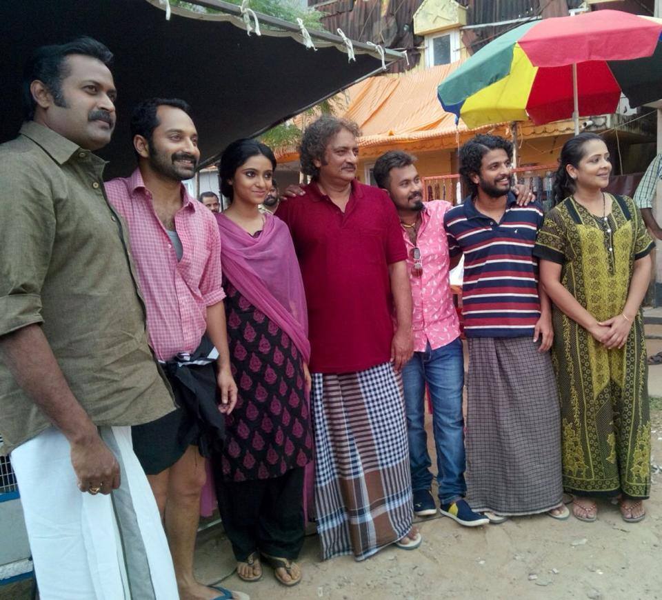 Manoj K Jayan, Fahadh Faasil, Sana Althaf, Joy Mathew, Aju Varghese and Neeraj Madhav at the location of Fahad Faasil