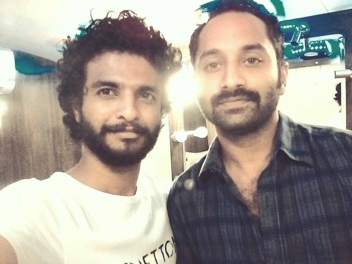 Fahadh Faasil and Neeraj Madhav pose for a selfie at the location of Fahadh Faasil