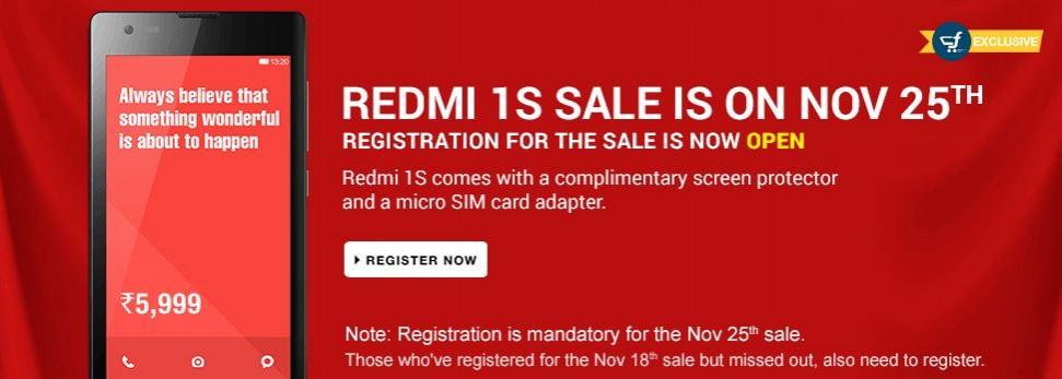 Xiaomi Redmi 1S Flipkart Flash Sale to Go Live on 25 November; Redmi Note to Release on 2 December Xiaomi Redmi 1S Flipkart Flash Sale to Go Live on 25 November; Redmi Note to Release on 2 December