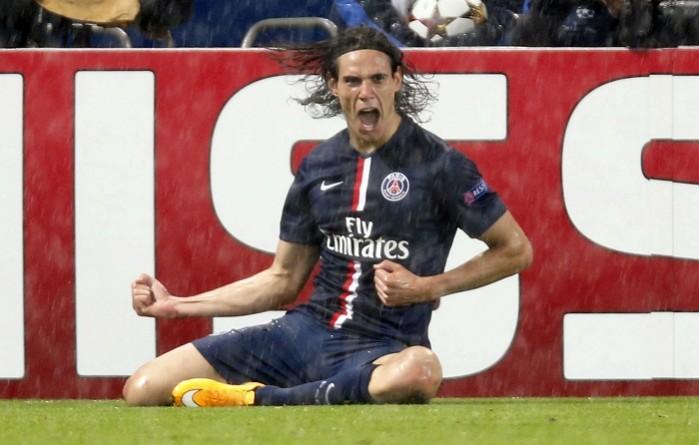 PSG striker Edinson Cavani is ecstatic after scoring against Ajax in the Champions League Edinson Cavani PSG