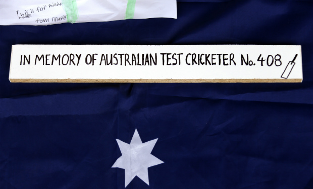 Messages of tribute to Phillip Hughes can be seen outside the Cricket New South Wales. Phillip Hughes